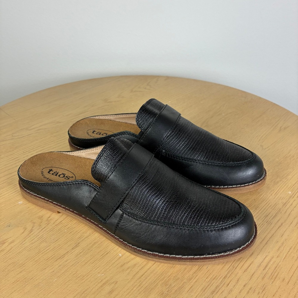 Taos Royal Leather Lizard Embossed‎ Mule Loafers Women's 8 Minimalist Neutral